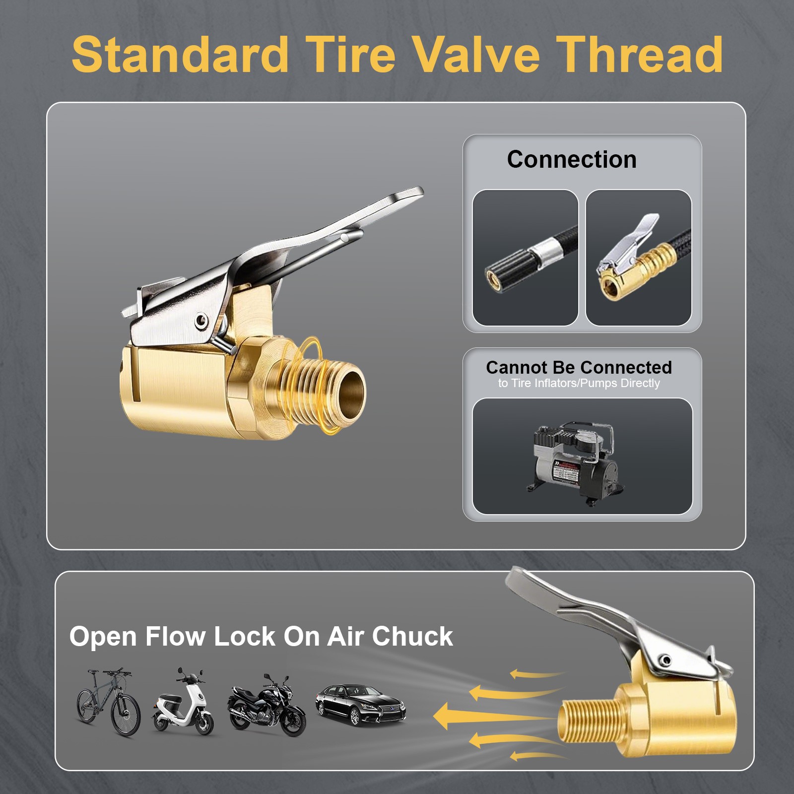 10pcs Brass Open Flow Tire Air Chuck Locking Quick Connect Inflator Hose Adapter