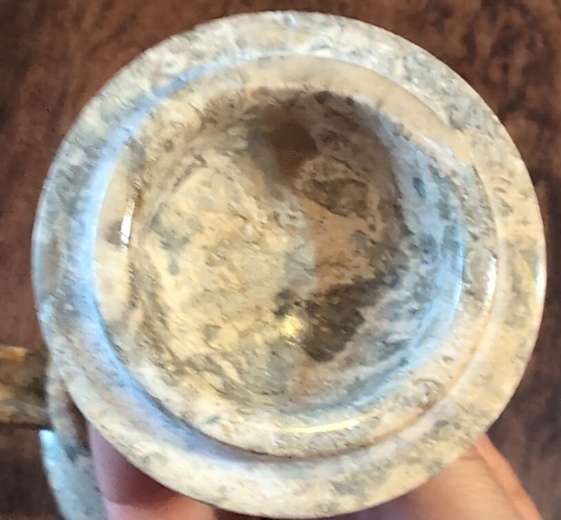 Vtg Marble Stone Tea Set: Pot + Six Cups Gray Brown Marble Patchwork