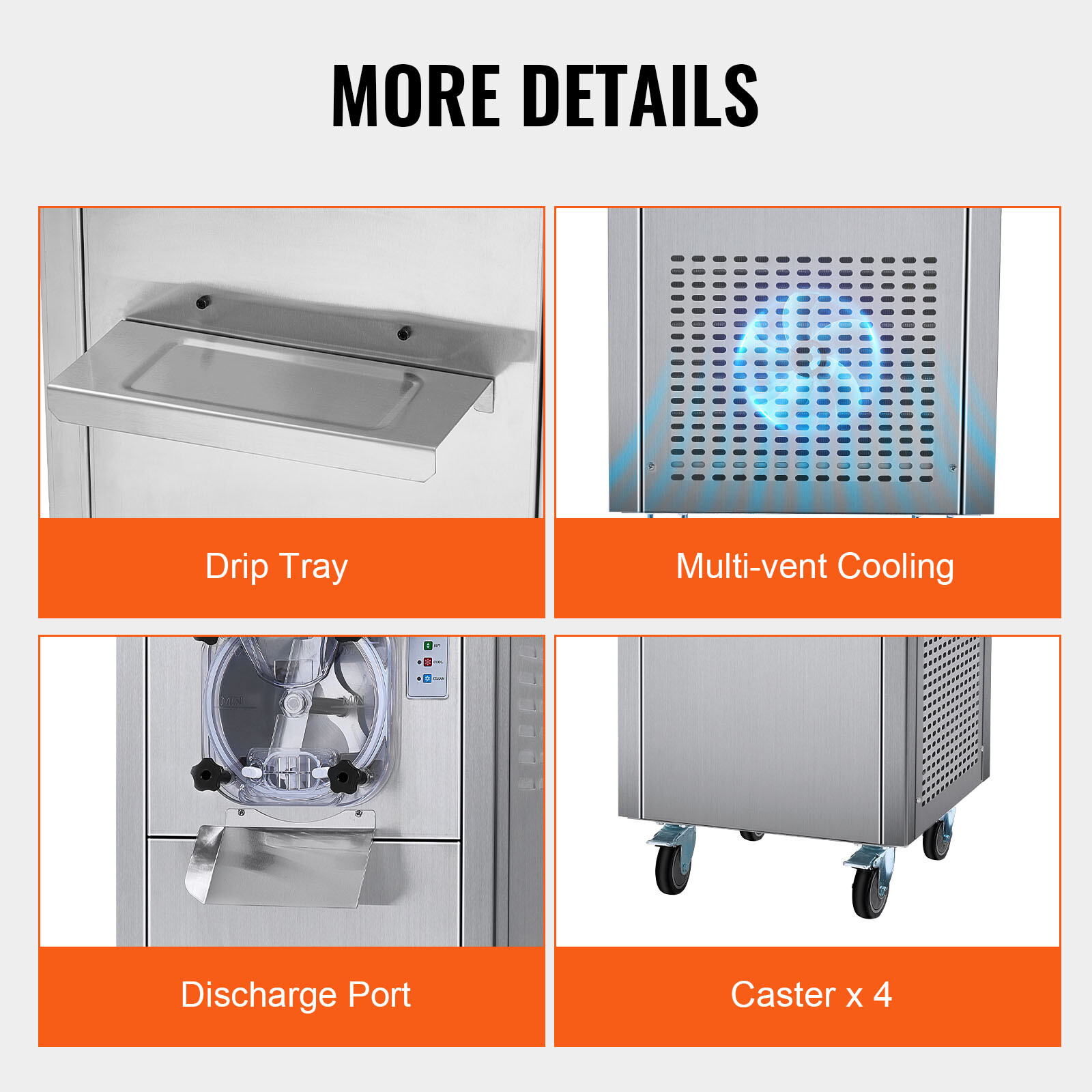 VEVOR Commercial Hard Serve Ice Cream Machine Maker 18 L/H Yield Single Flavor