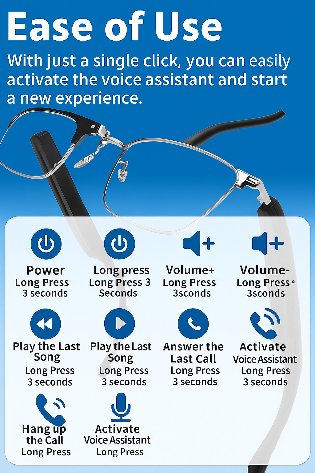 Smart Glasses AI Bluetooth Glasses 144+ Translation for Men & Woman Work Travel