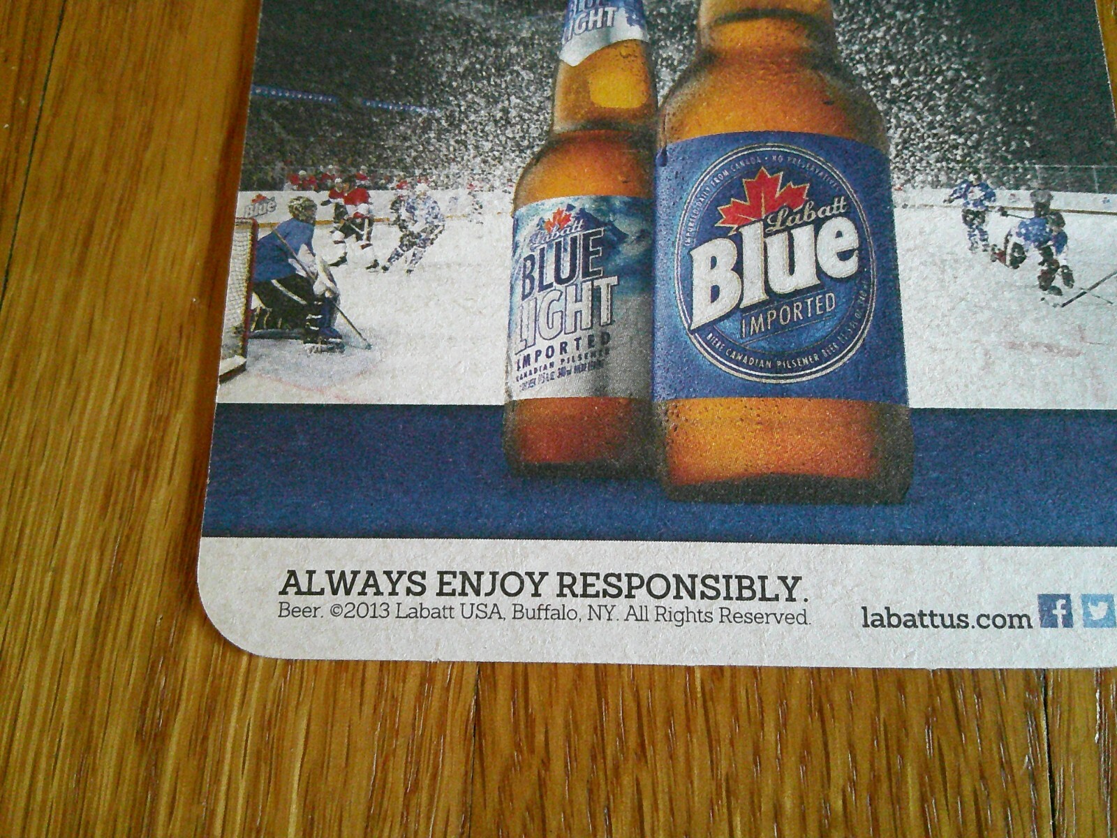 Labatt Blue Beer Coaster 2013 Ice Hockey Power Play Collectible FREE SHIP