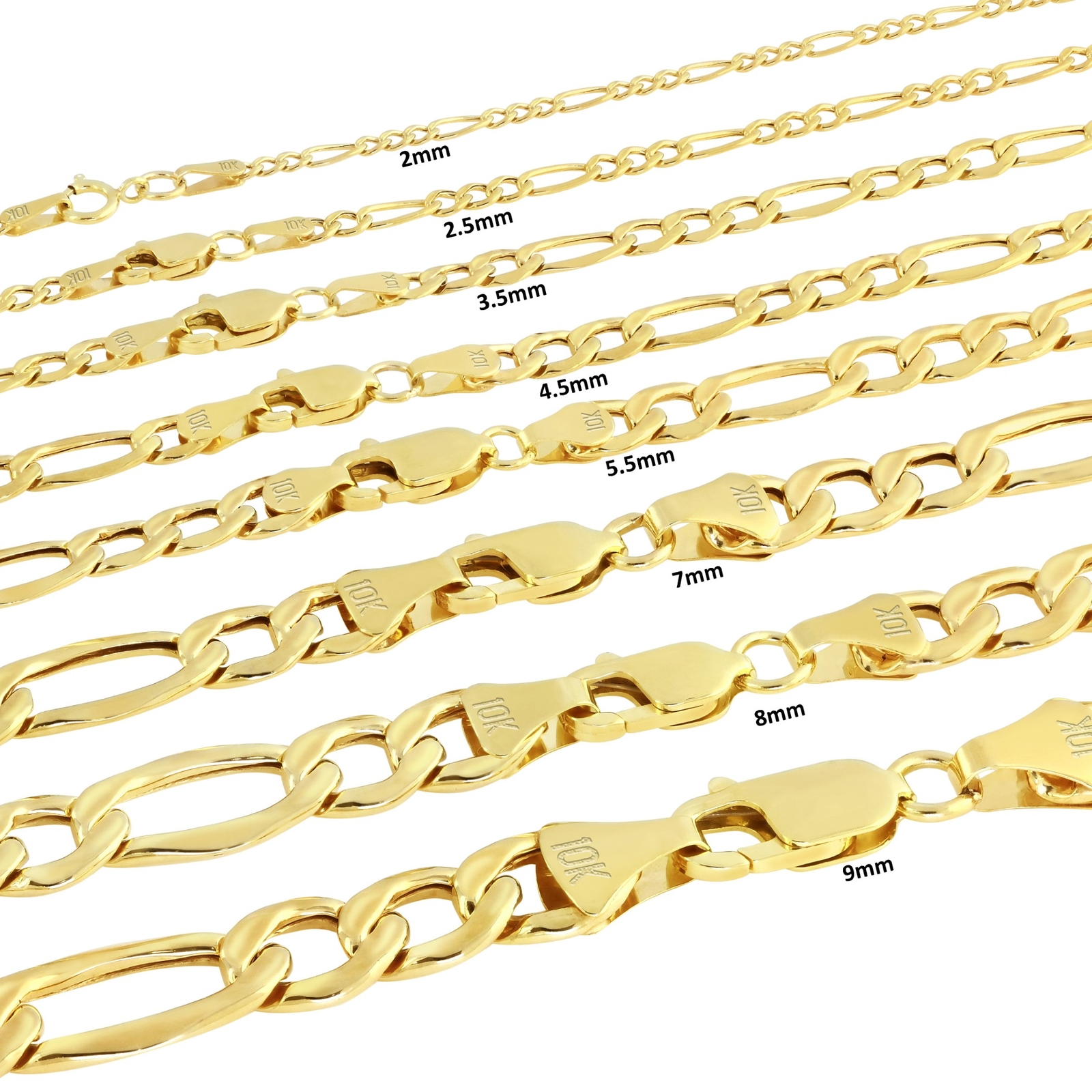 10K Yellow Gold 3.5mm-9mm Italian Figaro Chain Link Bracelet Mens Women 7" 8" 9"