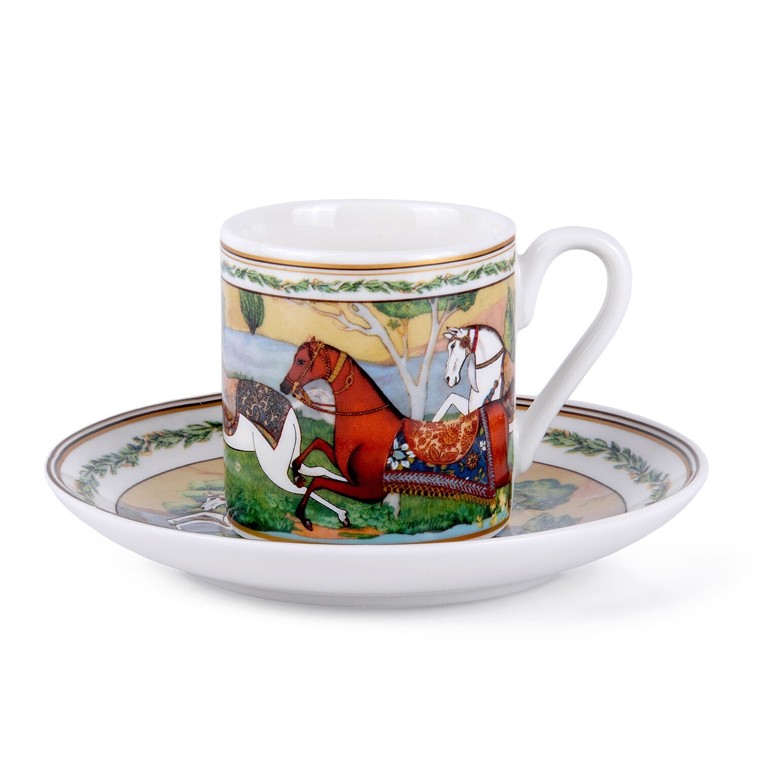 Running Horse Bone China Espresso Cup Set Luxury Demitasse Coffee Cups Set 100ml