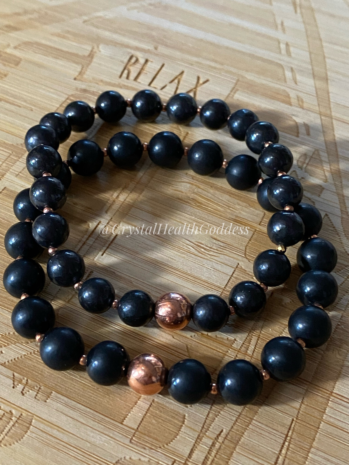 Shungite Beads With Genuine Copper Bracelet EMF Protection Healing Design B