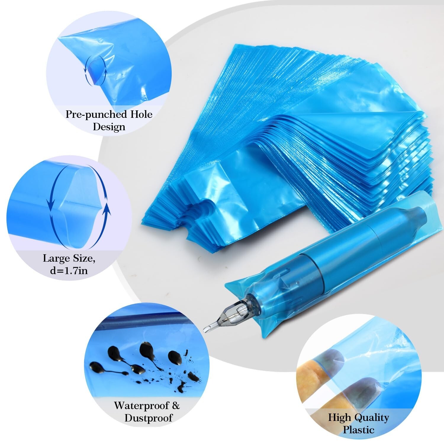 Pen Machine Covers and Grip Tapes 200Pcs Tattoo Machine Covers with 4Pcs Grip Wr