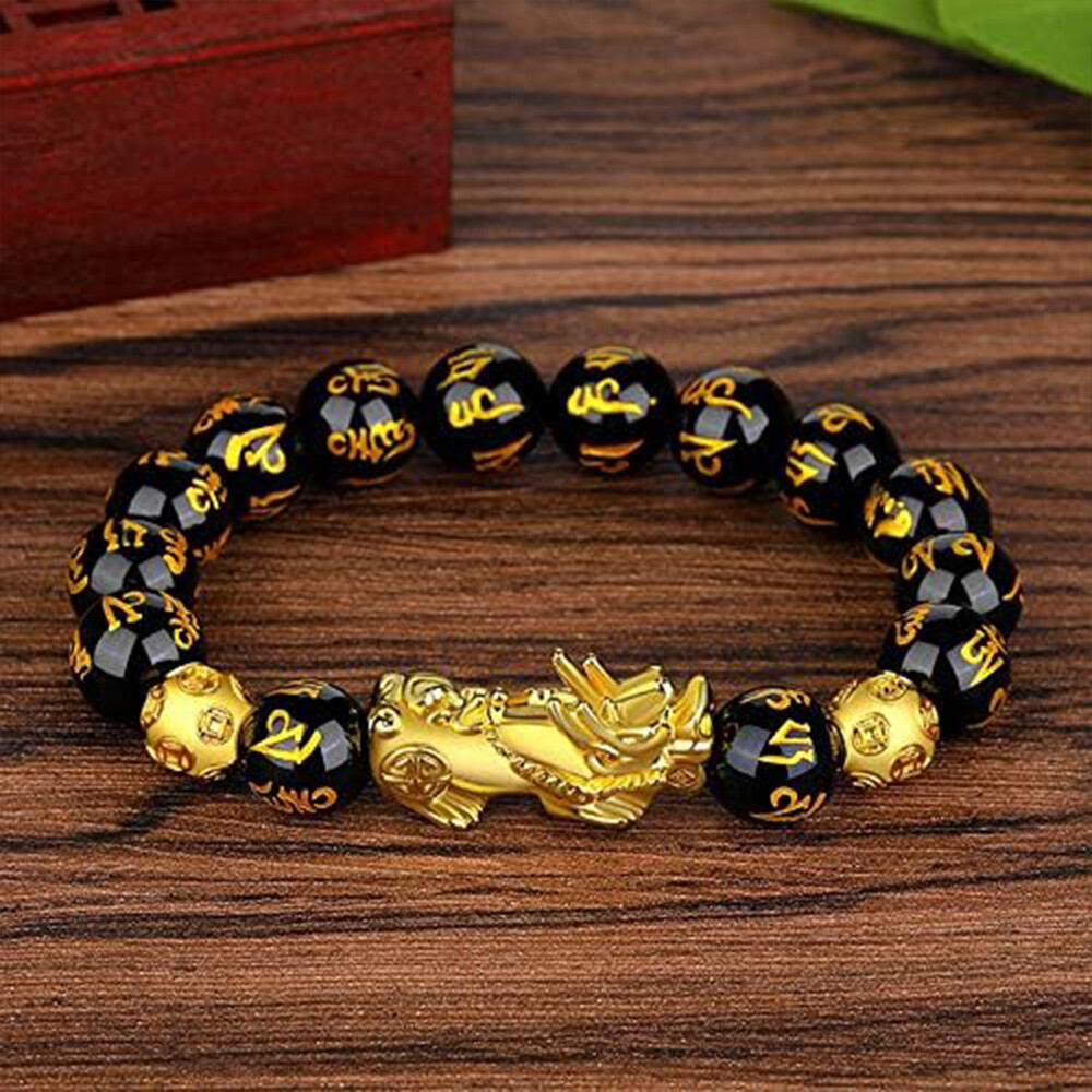 Feng Shui Black Obsidian Beads Pixiu Bracelet Attract Wealth Good Luck Jewelry