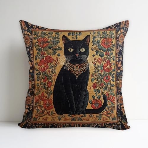 William Morris Abstract Vintage Black Cat Design Throw Pillow Cover Black Cat4
