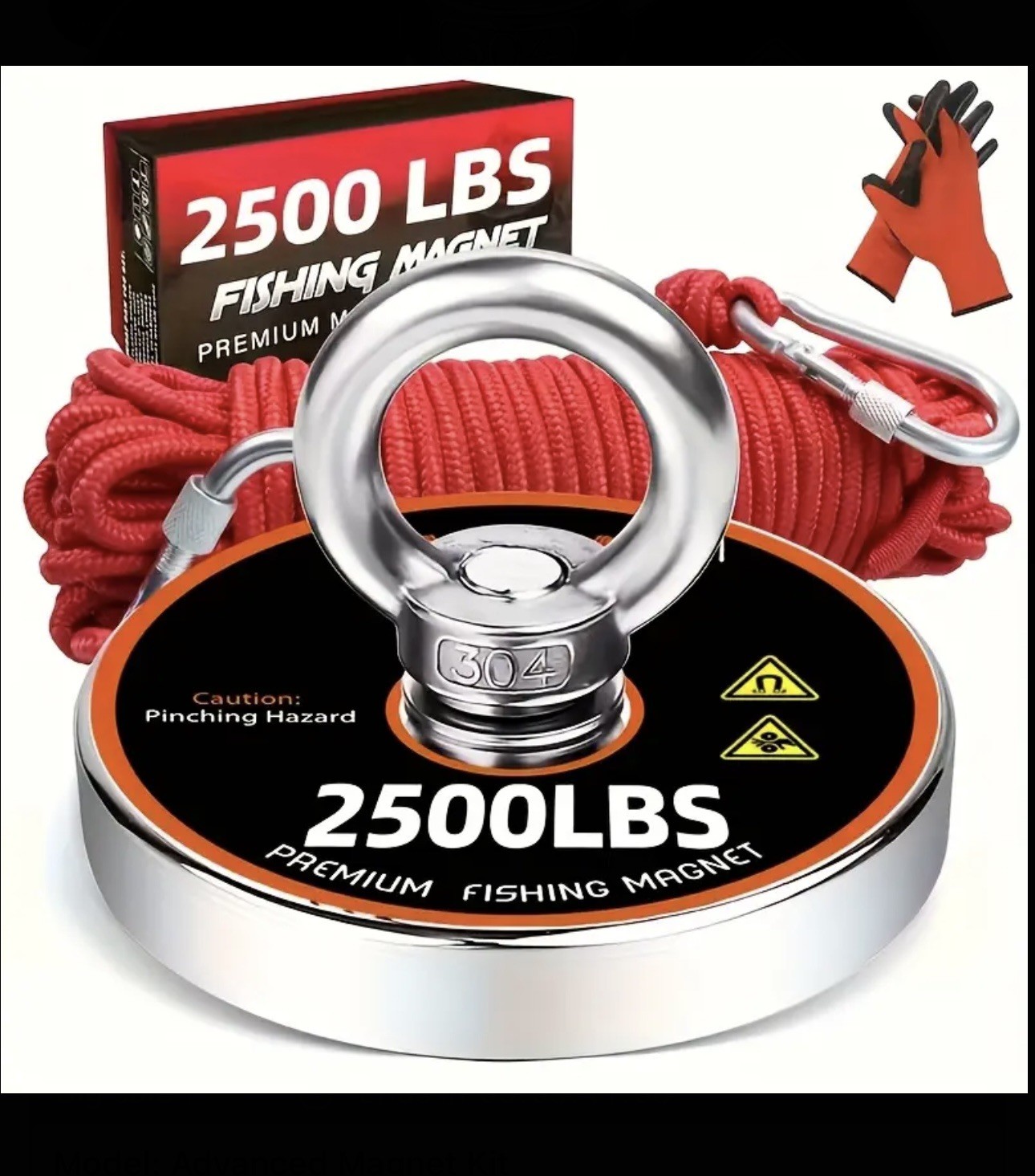 2500 LBS Strong Fishing Magnet Kit Single-sided Pull Force and Rope Carabiner US