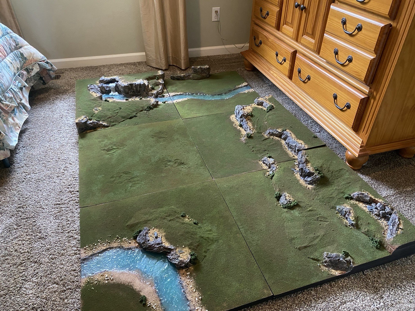 Painted Scenic Terrain Board with River and Hills for Miniature & War Games
