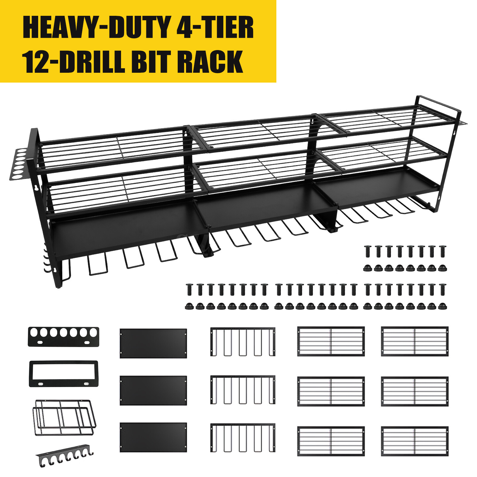 Power Tool Organizer Wall Mount Extended Heavy Duty 4-Tier 12-Drill Rack Metal