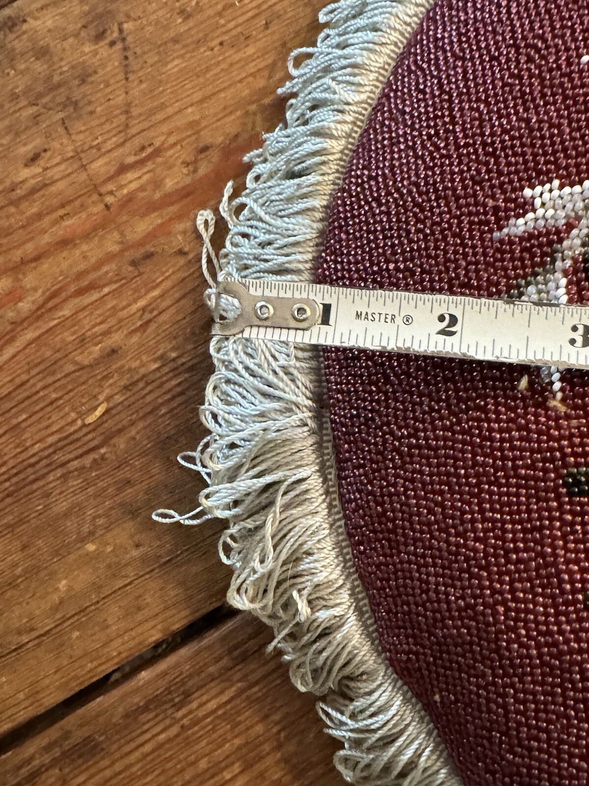 Victorian UK Embroidered & Beaded 13” Chair Seat Cushion w/ Purple Velvet Bottom