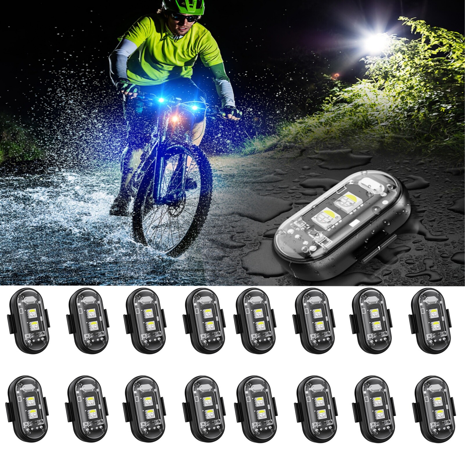 16 PCS Wireless LED Strobe Lights 8 Colors USB Rechargeable Anti-Collision Lamps