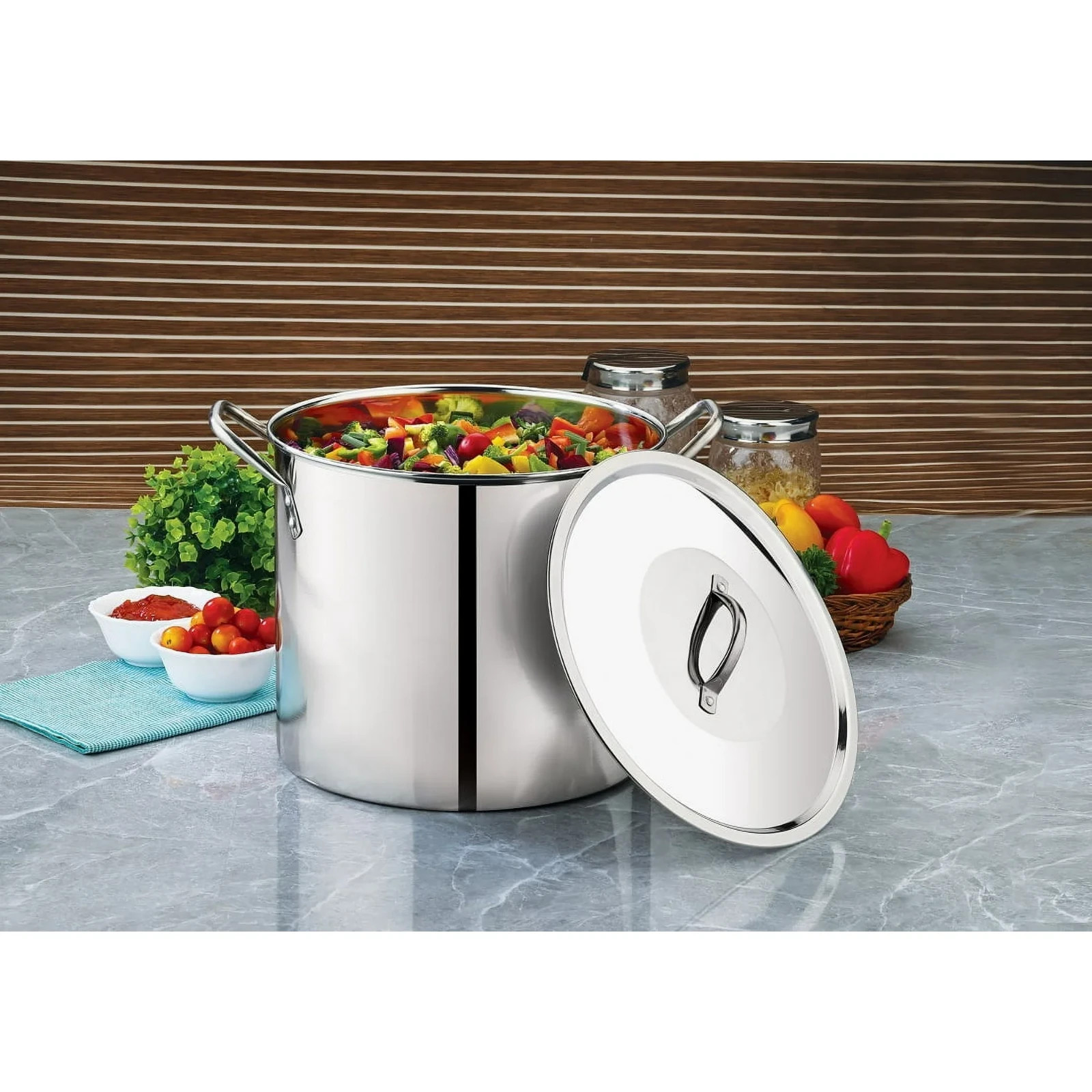 8-Qt Stainless Steel Stock Pot with Metal Lid, Ultra Durable, Stay-Cool Handles