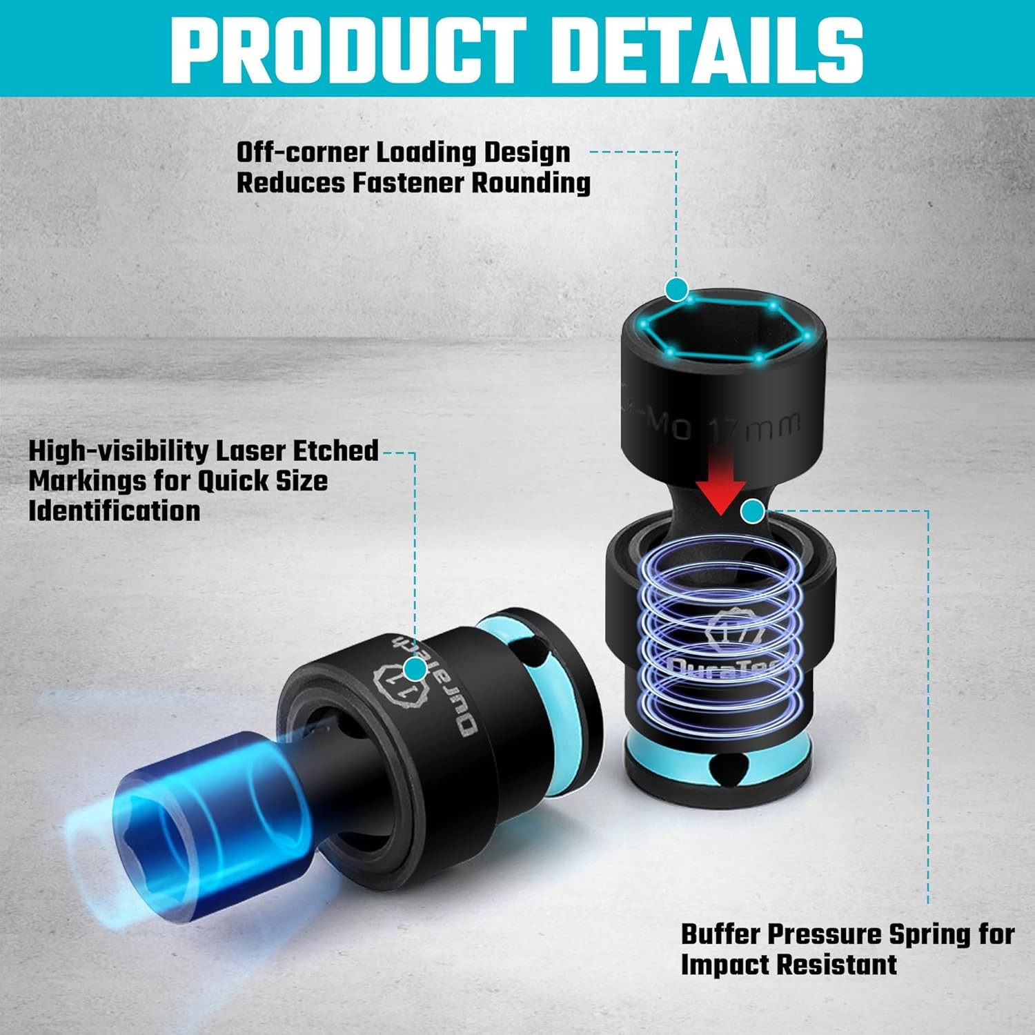 DURATECH 16PC 3/8" Drive Shallow Impact Swivel Socket Set Wobble Metric 8mm-24mm