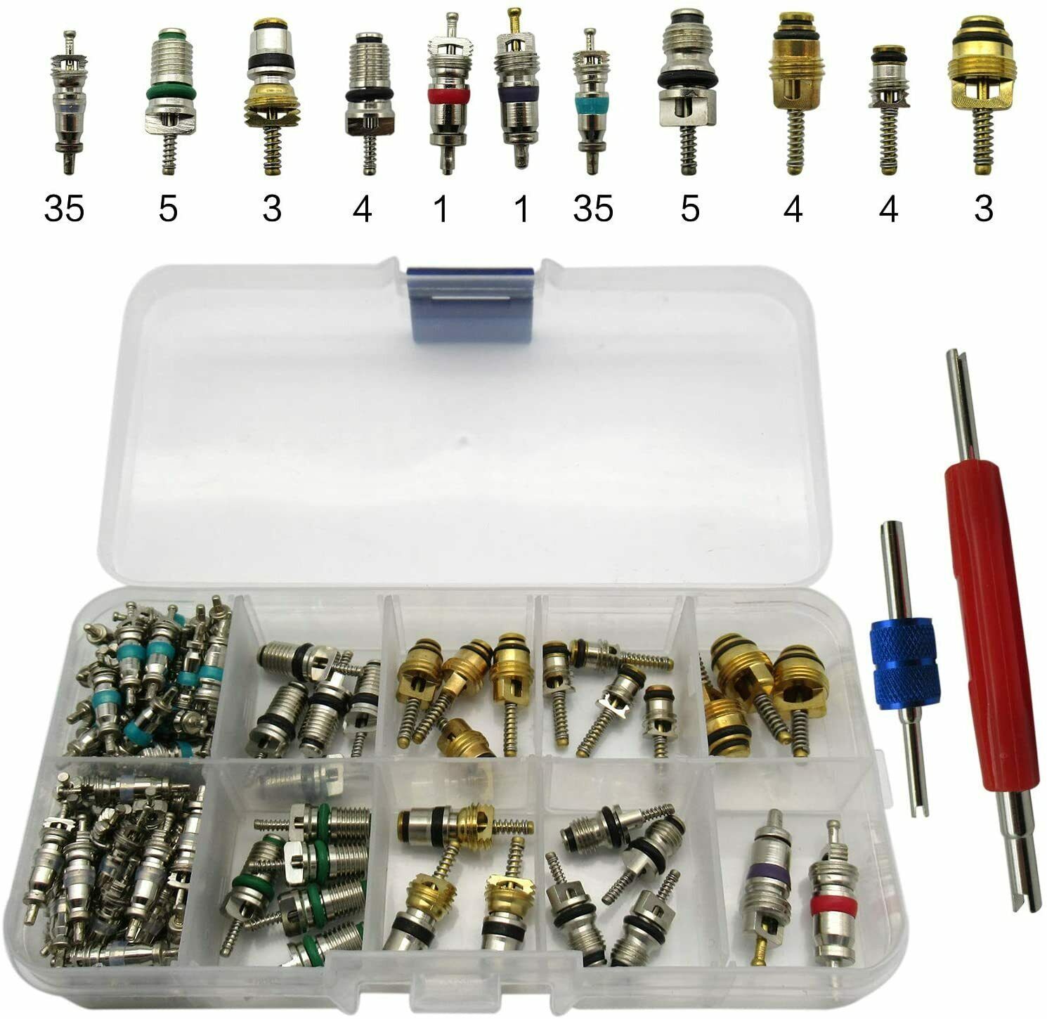 102pcs Car R12 & R134a A/C Air Conditioner Schrader Valve Core Remover Tool Kit