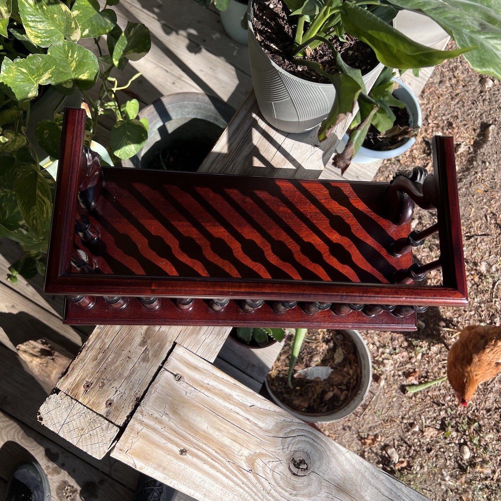 Vintage | Mahogany Carved Desk Trough | Wooden Book Stand Holder | 16.75"