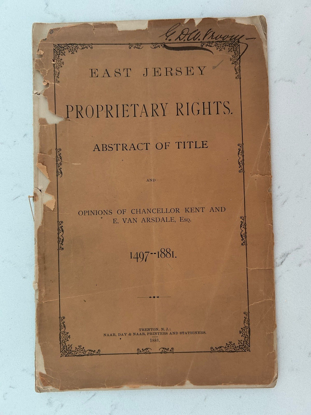 Original East New Jersey Proprietary Rights 1497-1881 Soft Wrap Booklet 38 Pages