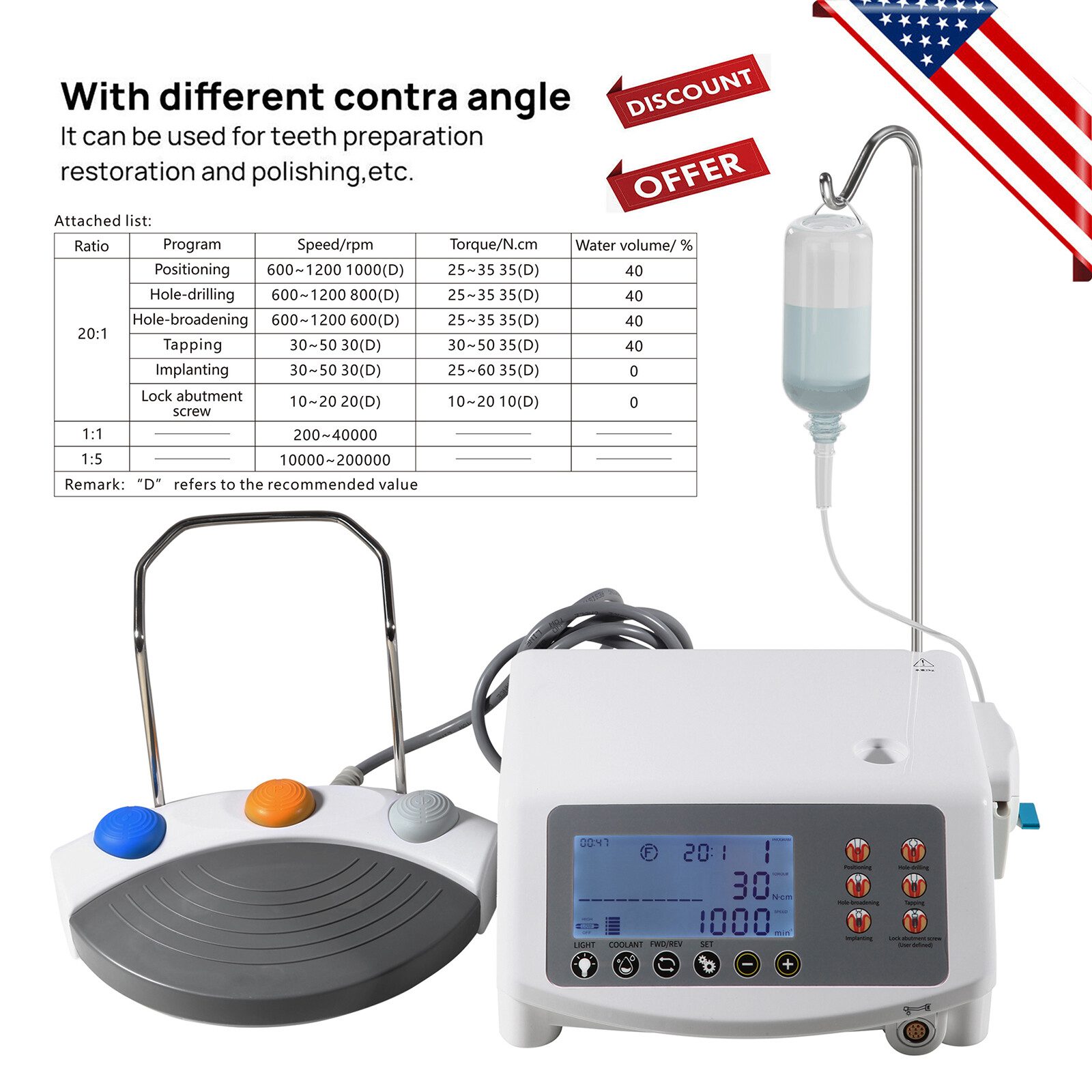 Dental Implant Surgical System LED Brushless Motor 20:1 Contra Angle 110/220V