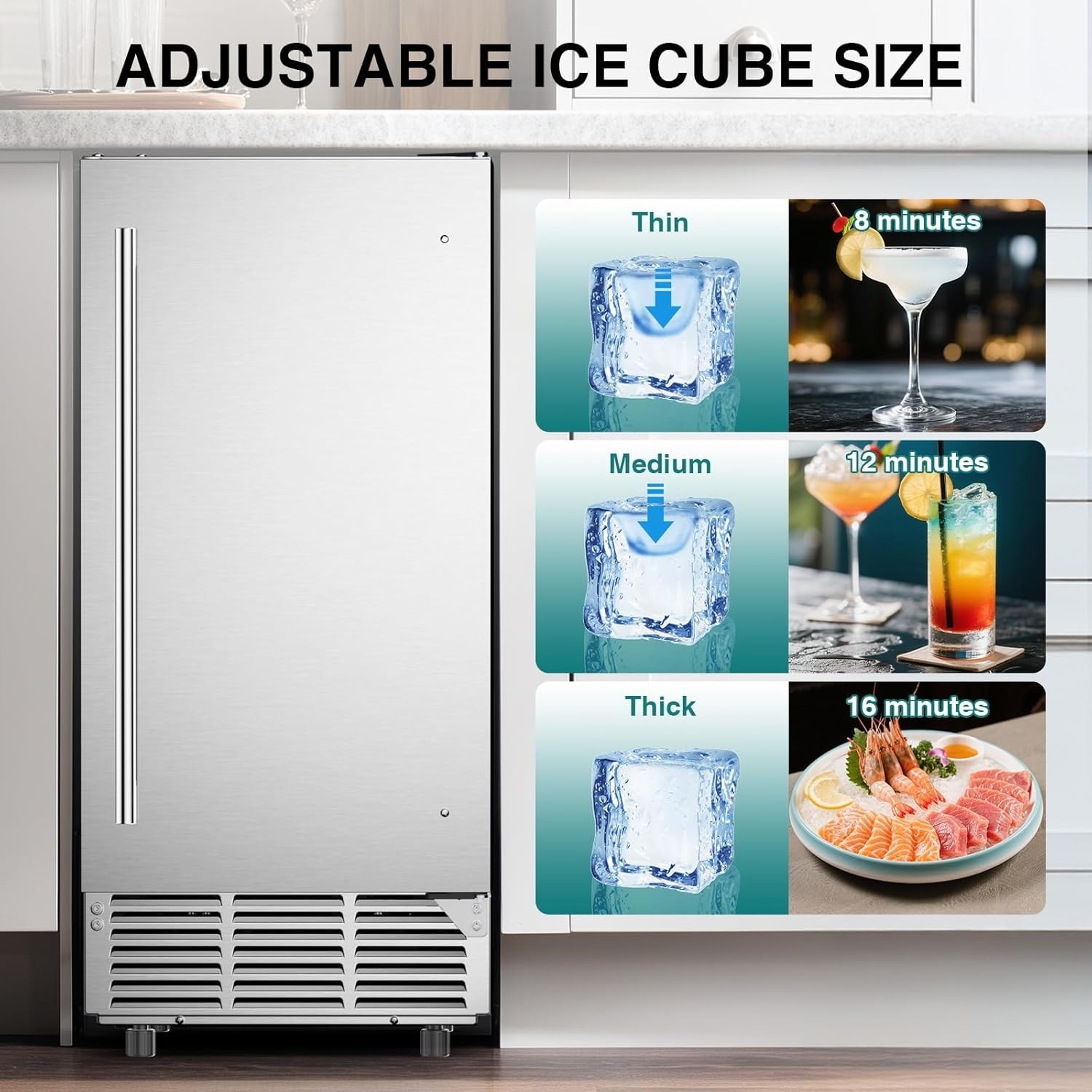 Commercial Under Counter Ice Maker Machine 85Lbs/Day Ice Maker 33lbs Ice Storage