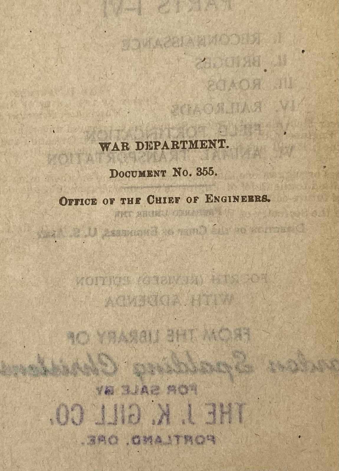 1917 War Department Engineer Field Manual Reference Data Guide Book Doc #355