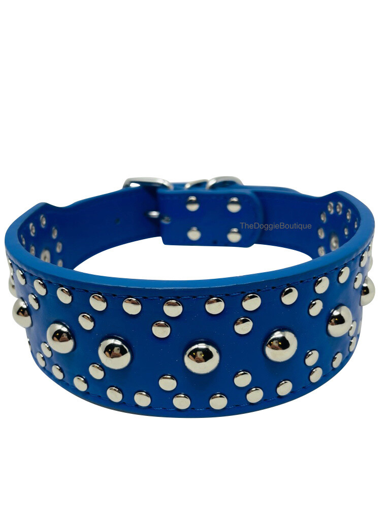 Dog Collar Studded Rivet Adjustable Faux Leather 2" wide S M L XL 13 Colors
