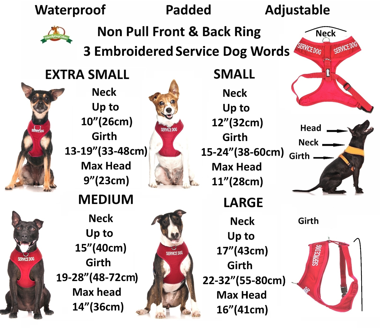 SERVICE DOG Vest Harness Non Pull Front Back Ring Padded Waterproof EX S M L New