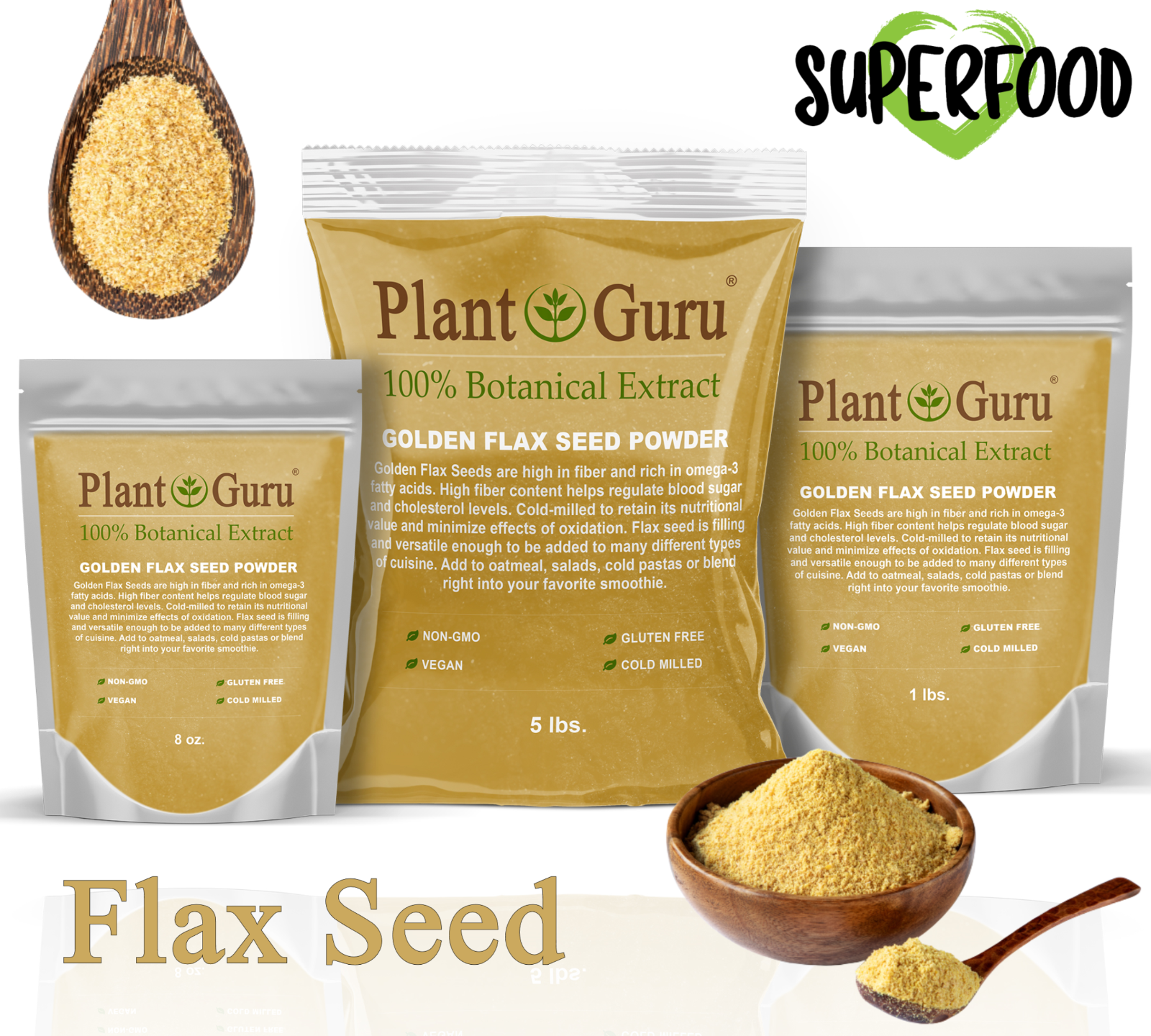 Ground Flax Seed Powder BROWN & GOLDEN 100% Pure Linseed Flaxseed Meal Bulk