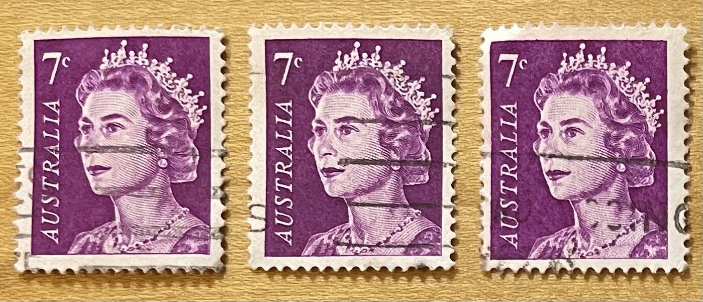 Australia Postage Stamp Lot Of 3 Queen Elizabeth II 7c 1966 Purple