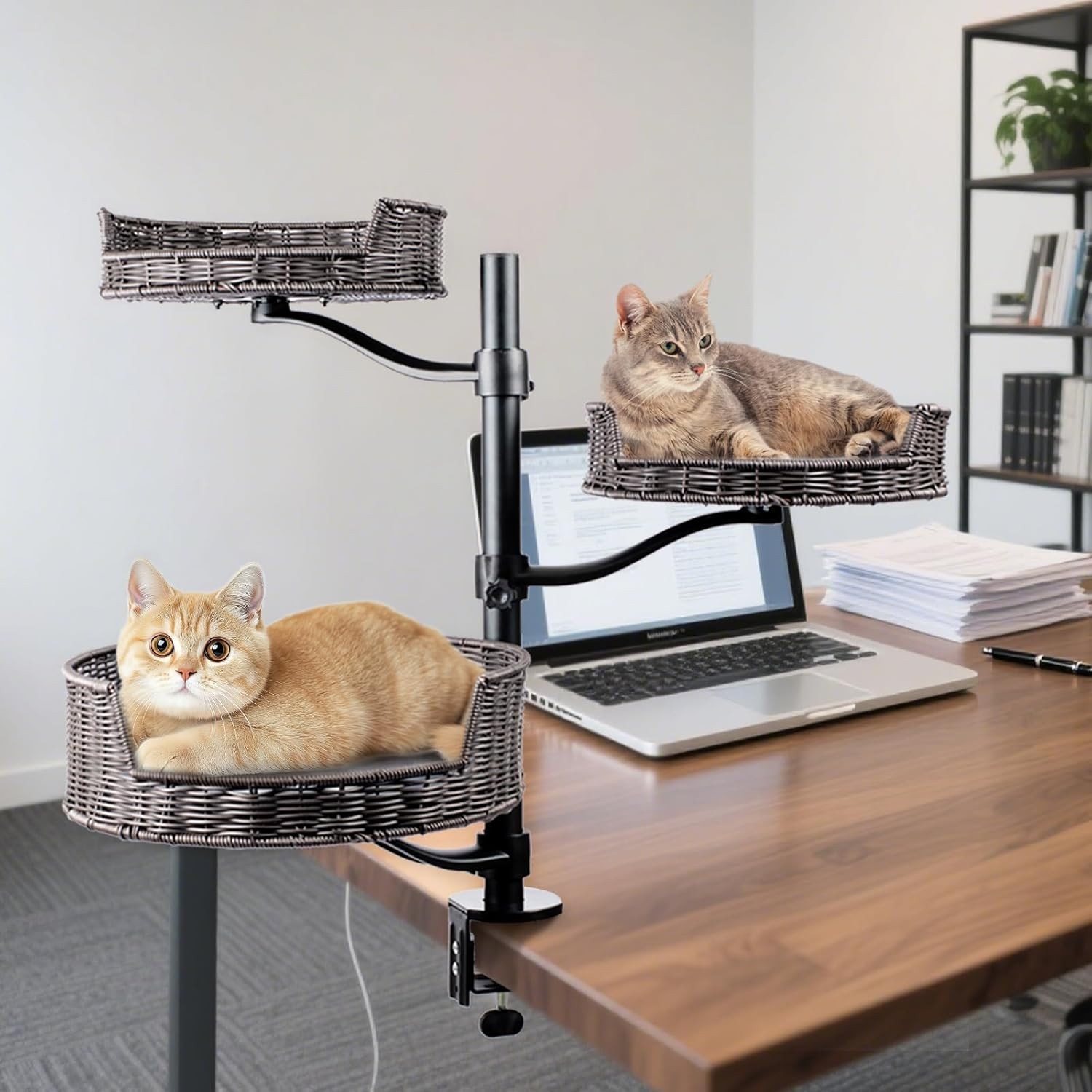 Indoor Elevated Cat Desk Bed Rotation Mounted Perch Adjustable for Office Home