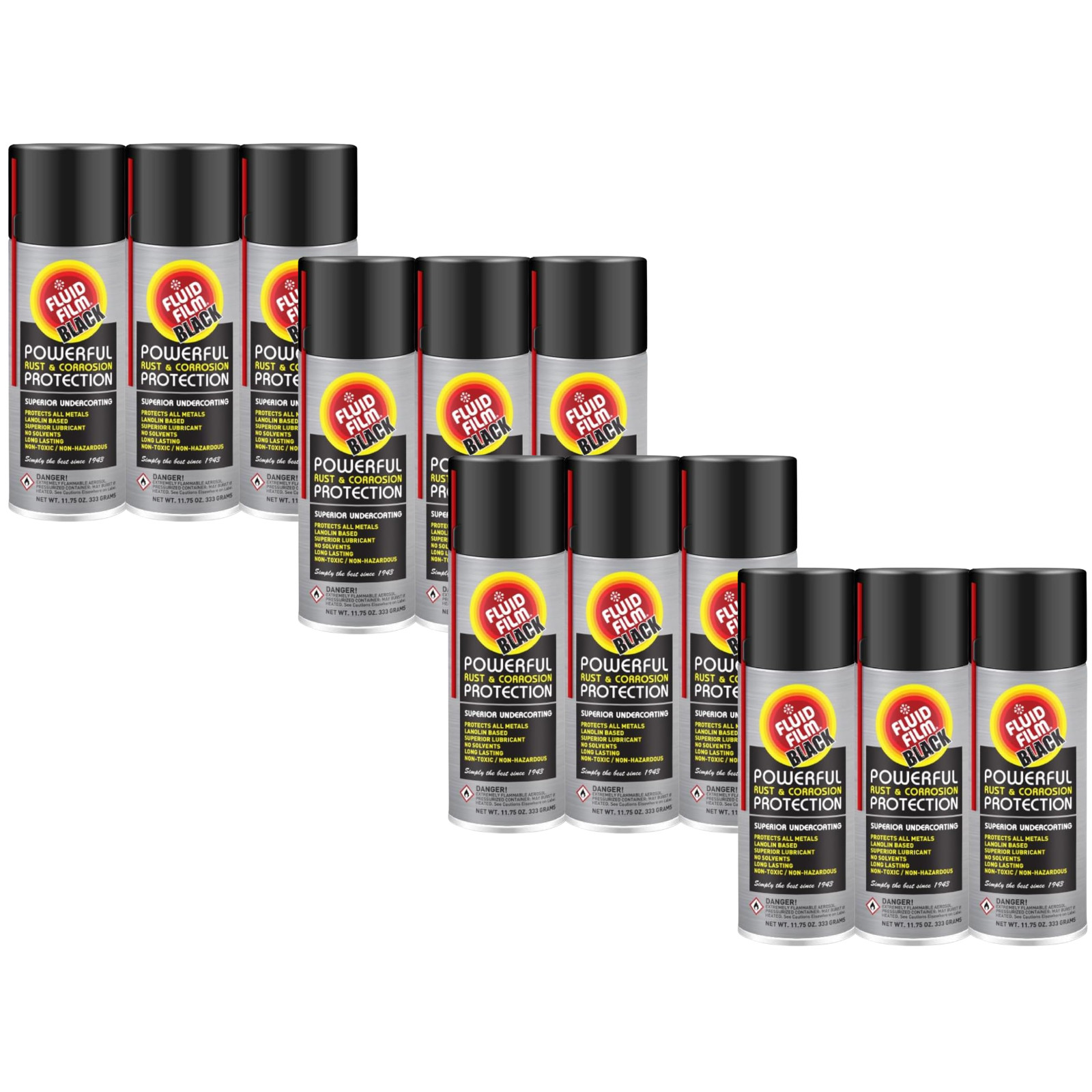 Fluid Film AS11B Black Undercoating Spray Rust Inhibitor Protection Black 12Pack