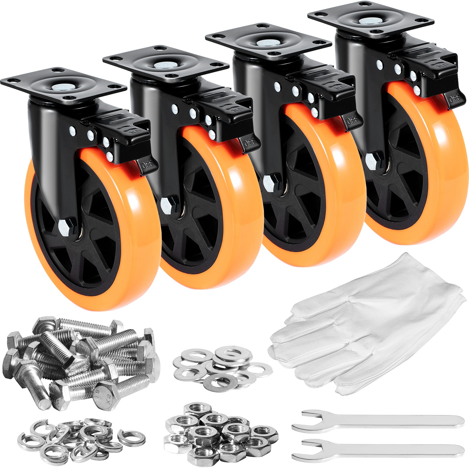 Caster Wheels Swivel Plate Casters 4 Pack 6" Heavy Duty with Locking Brake