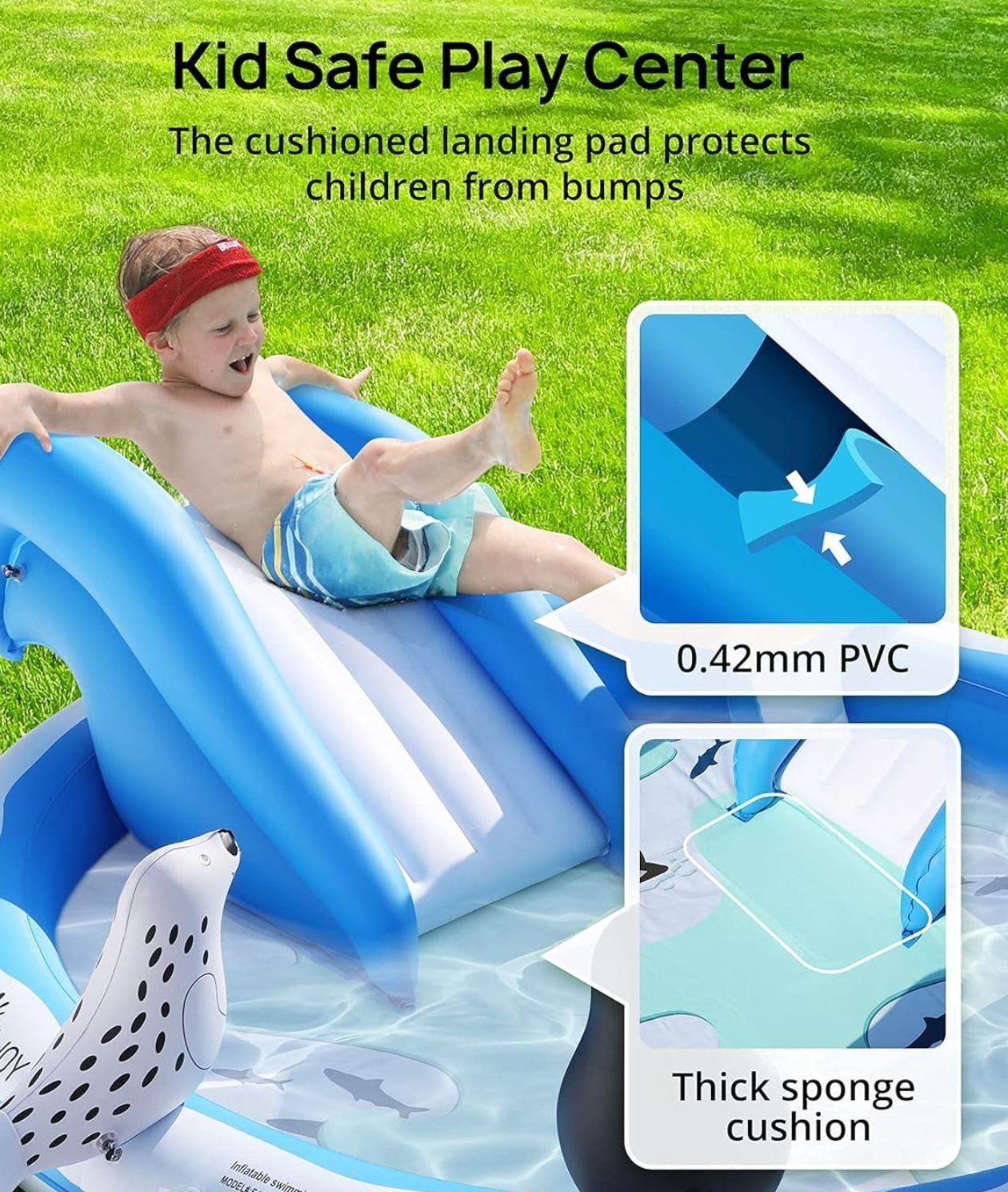 Inflatable Splash & Play Center Kiddie Pool with Slide Children Ice & Snow