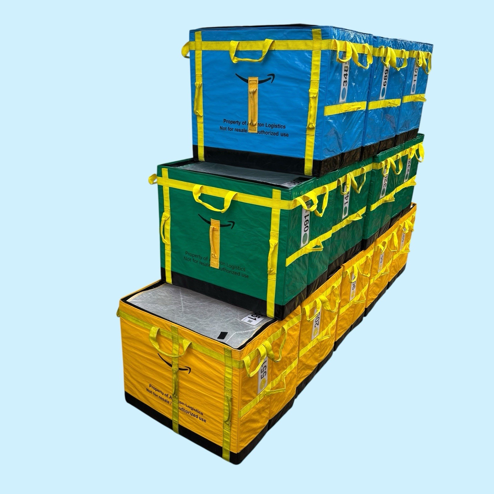 (12) AMAZON COURIER LARGE DELIVERY STORAGE BAGS 28x23x20 MIX LOT OF 12 TOTES