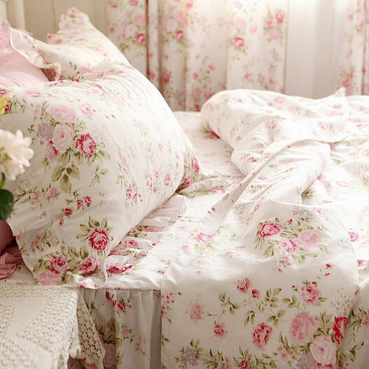 Country Rose Floral Pillowcases Pillow Covers Shabby Pink Standard Sham 1 Pair