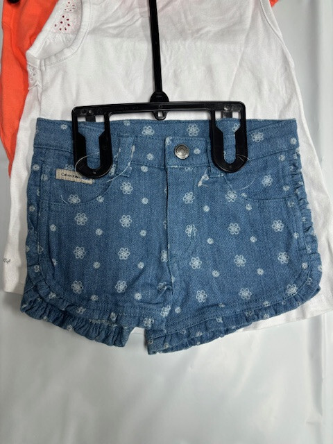 CALVIN KLEIN GIRLS 3 PC SHORTS/2 BLOUSE SET (ORANGE/WHITE/BLUE 6)NWT