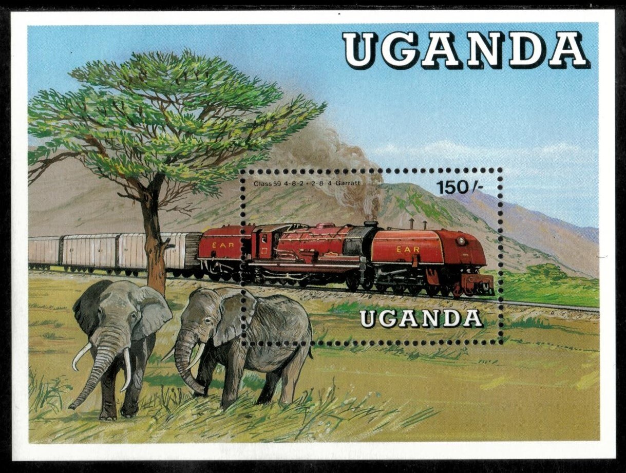 Uganda 1988 - Trains - Souvenir Stamp Sheet - Scott #597 - MNH