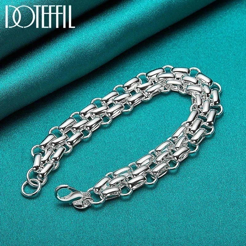 925 Sterling Silver Women Lnterlocking Circle Bracelet Chain Fashion Jewelry