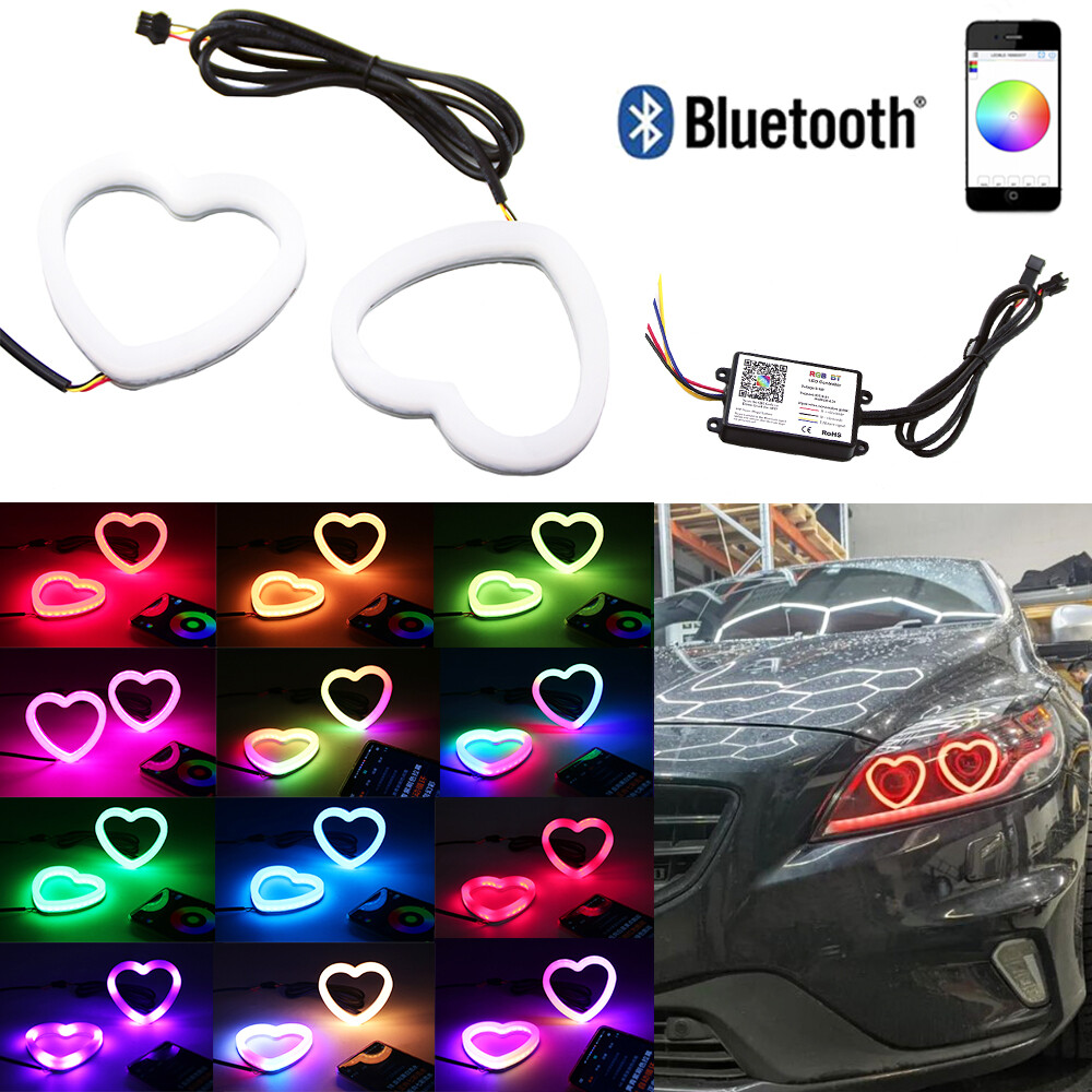 APP control Car RGB Heart LED Angel Eyes Halo Rings Headlight DRL Light Retrofit