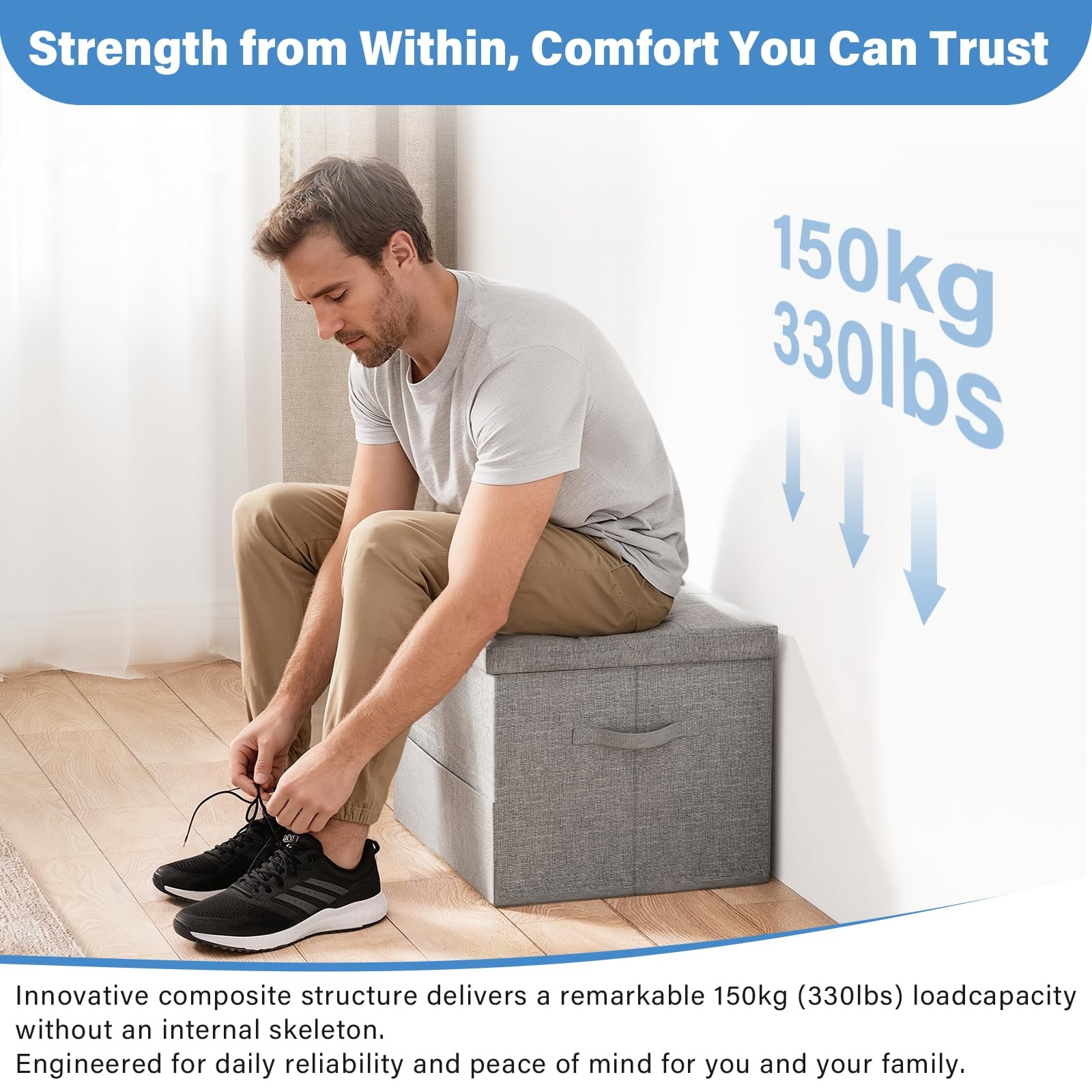 Storage Ottoman Foot Rest Stool, Foldable Foot Rest Stool with Thicker Foam Padd