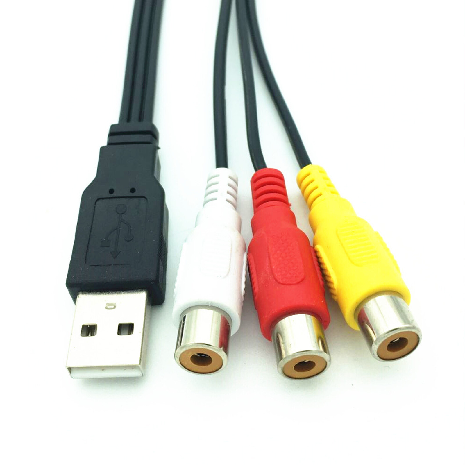 2x USB Male to 3 RCA AV Audio Video Cable Adapter 25CM for TV HDTV DVD 1080P US