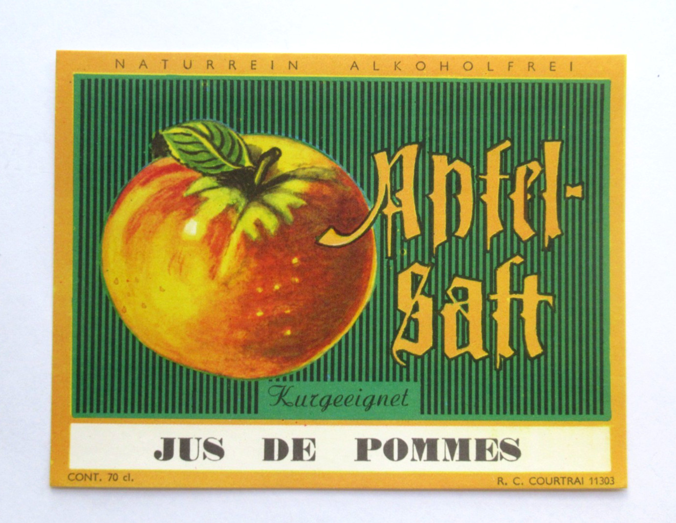 Vintage Belgian Apfel-Saft Jus de Pommes Juice Label Belgium