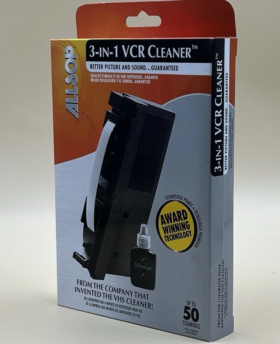 Allsop 3-in-1 VHS VCR Head Cleaner Tape Kit w/ Fluid NEW Sealed