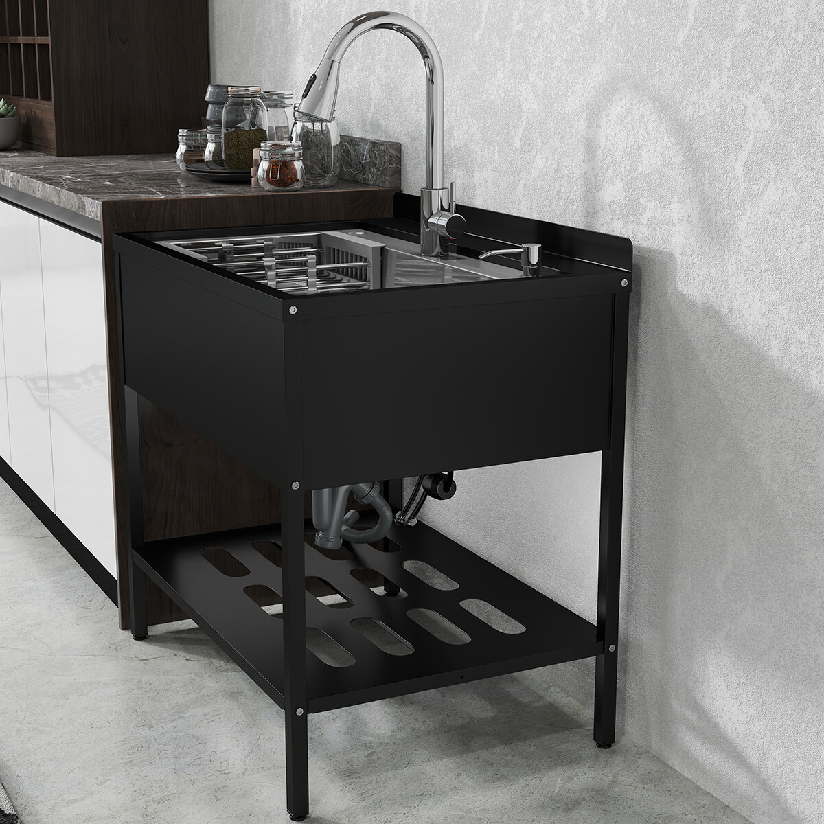 Stainless Steel Kitchen Sink Single Bowl w/ Faucet Shelf Bathroom Utility Sinks