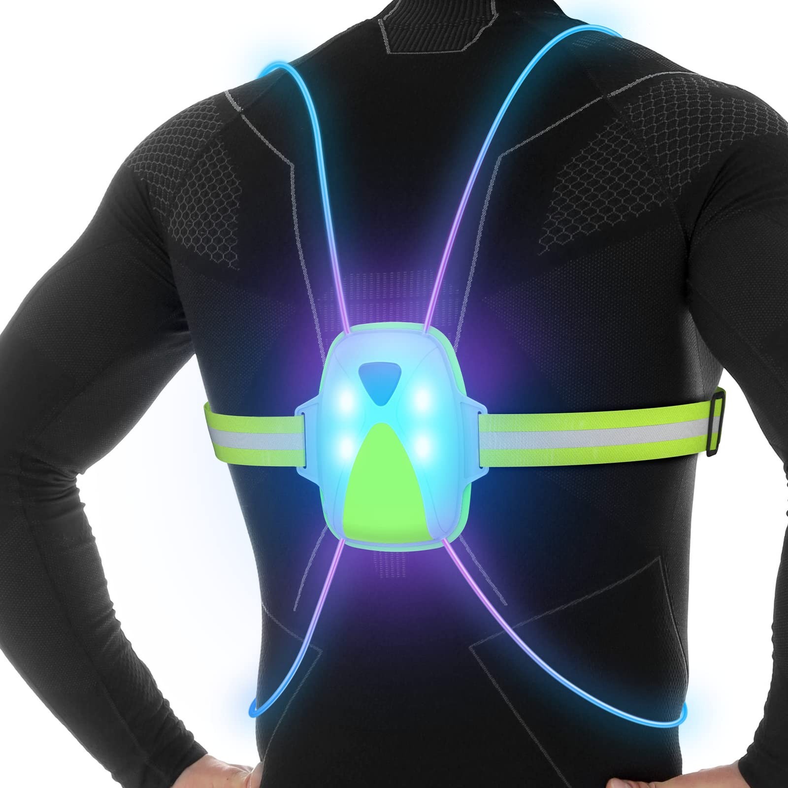 LED Reflective Running Vest with Front Light, High Visibility Safety Vest for Ru