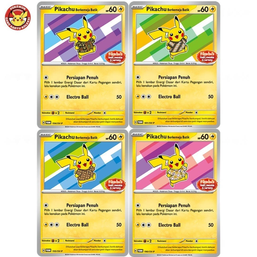 Lot 4 Pikachu Batik Complete Set 101 154 155 190 SV-P Pokemon Indonesia