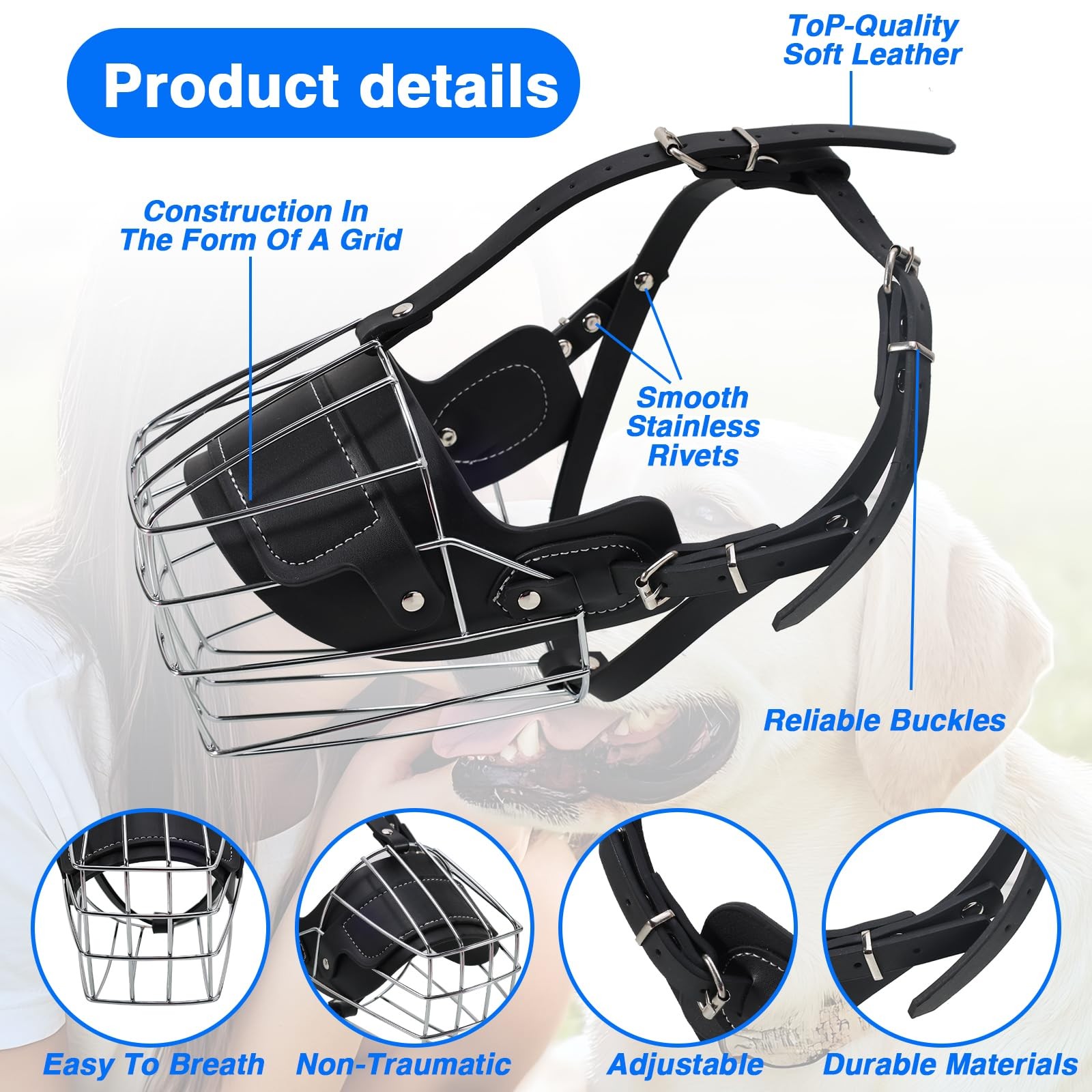 Extra Large Dog Muzzle For Great Dane Metal Basket Prevent Biting Breathable