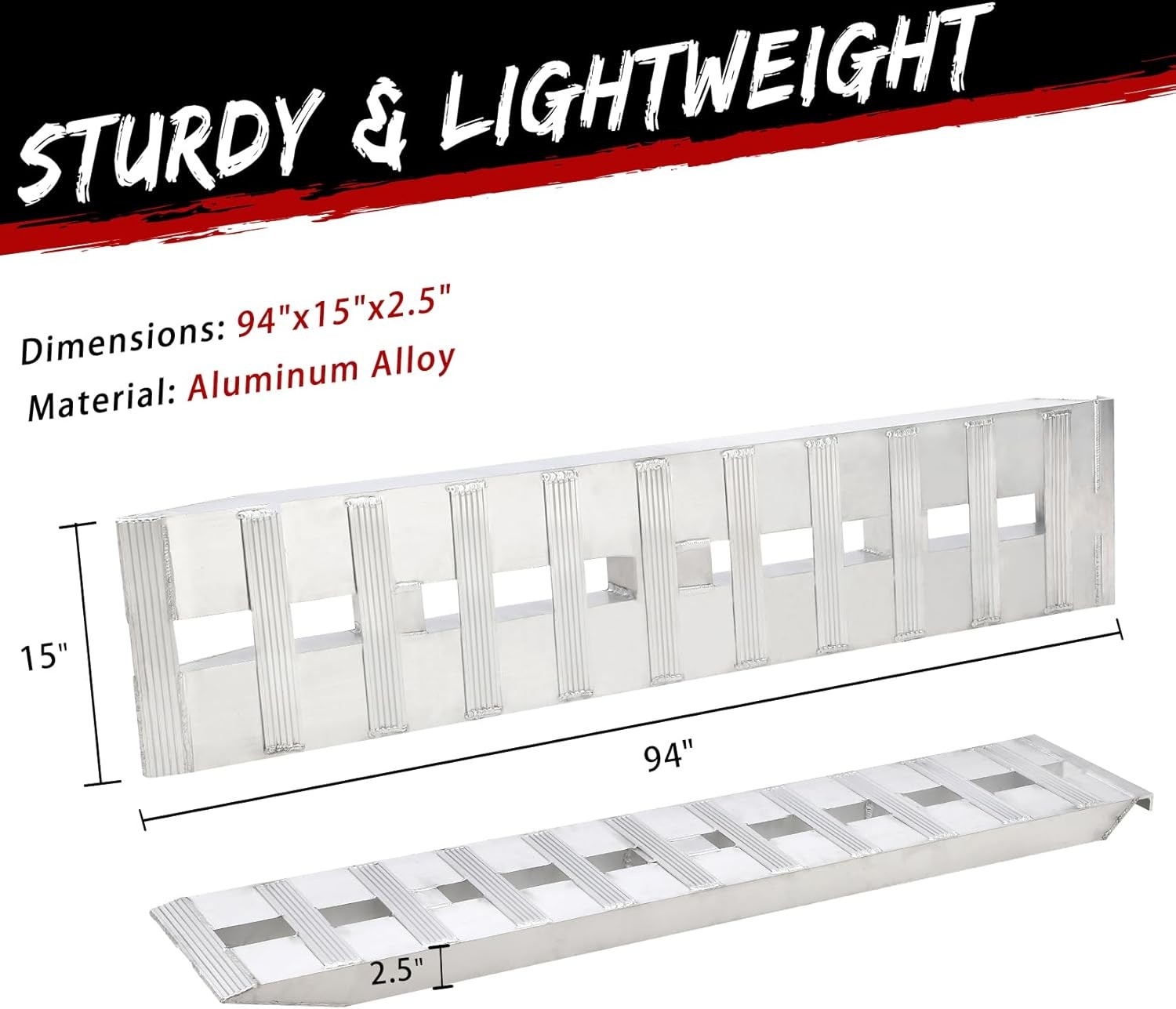 2 Pack 94"x15" Aluminum Trailer Ramps 6000 LBS Loading Ramps with Top Hook Ends