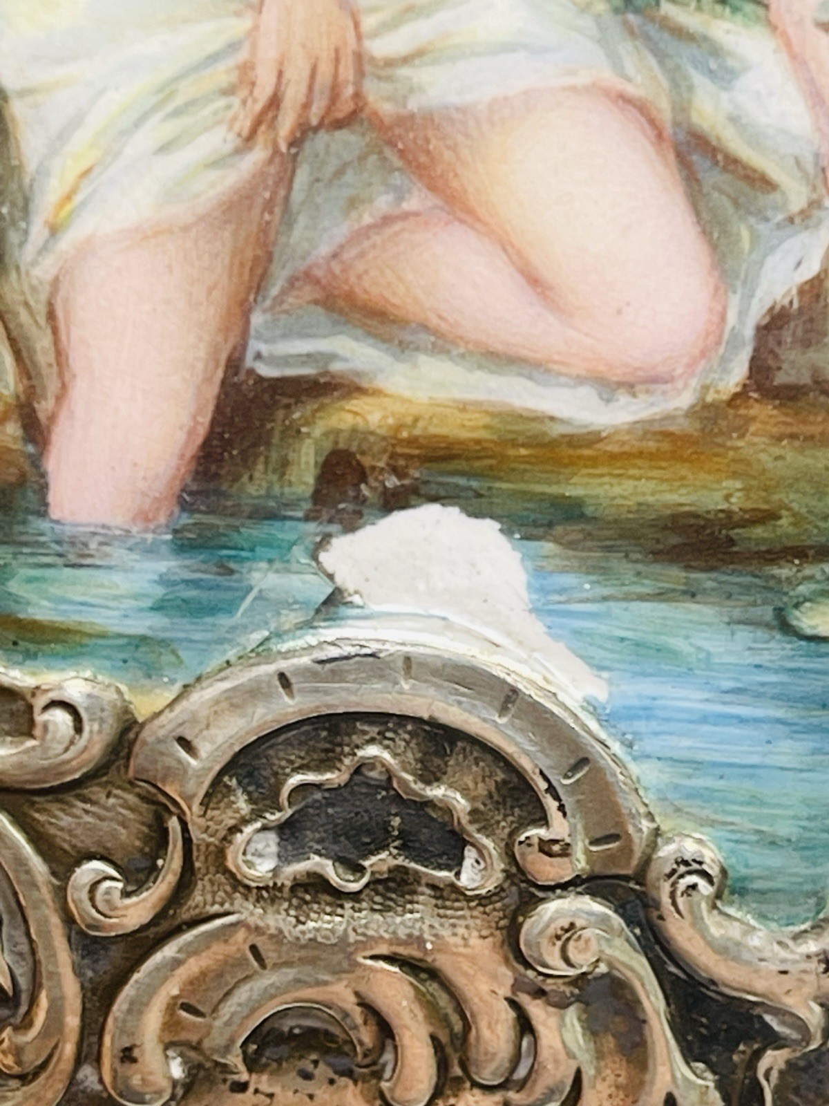 Antique Austrian Sterling Silver Enamel Nude Lady Cigarette Card Case