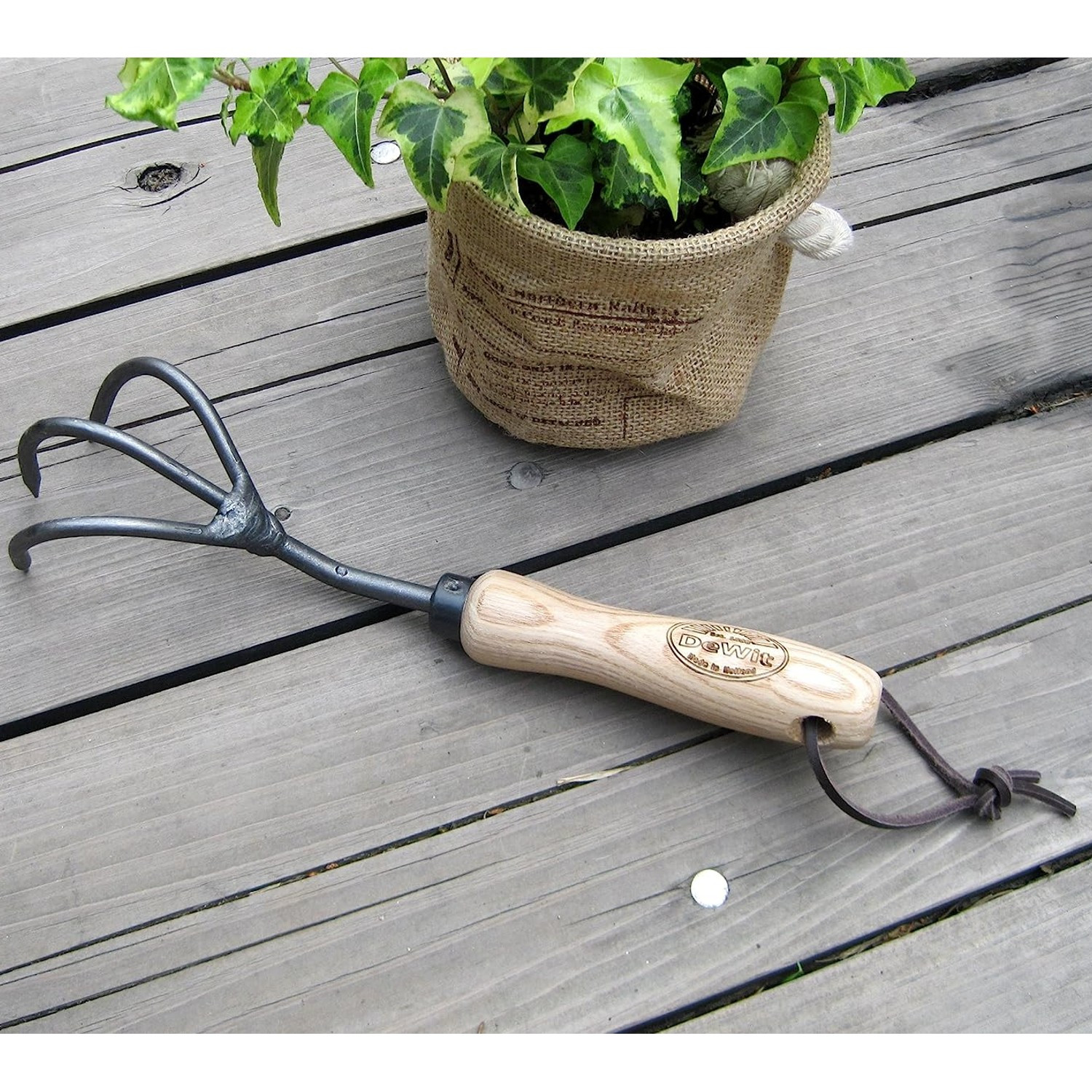 DeWit 3-Tine Cultivator, Boron Steel and Ash Wood Handle, 11.5 inches long