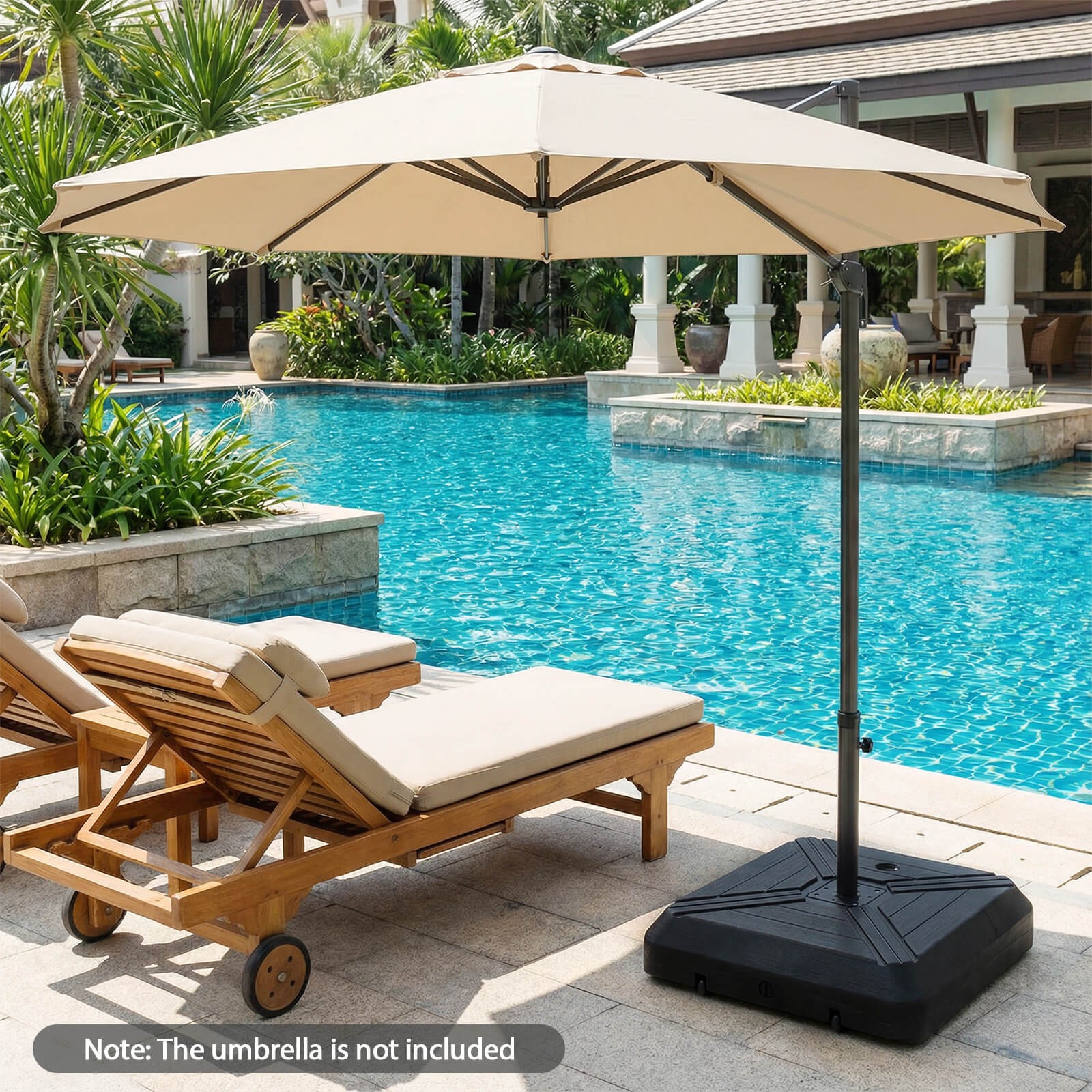 Cantilever Offset Umbrella Base w/Wheels, Metal Crossbar for Backyard & Poolside